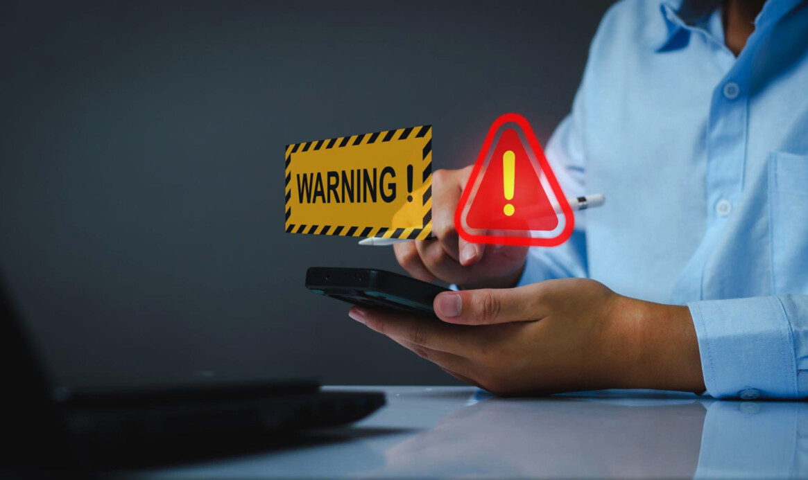 System warning hacked alert, cyber attack on computer network. C